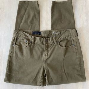 J. Crew mid rise olive green brown toothpick ankle slim leg jeans 31